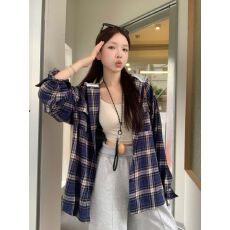 批发撞色蓝色格纹连帽<b class='q'>长袖</b><b class='q'>衬衫</b>女2026复古慵懒感<b class='q'>情侣</b><b class='q'>休闲</b>外套