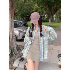 批发韩系休闲慵懒风薄款长袖格子衬衫女2026宽松轻薄衬衣<b class='q'>防晒</b>外套