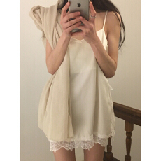 新款韩风睡衣 韩系ins慵懒风圆领家居服睡裙+内搭吊带套装睡袍