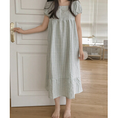 批发韩系ins慵懒风减龄方领宽松大码家居服可外穿短袖睡衣连衣裙