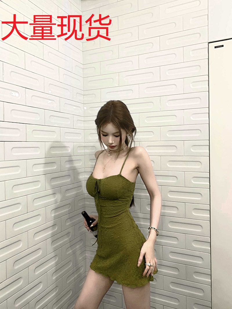 웨이 팬 모니카 레트로 휴가 질감 슬립 여성 드레스 허리 수축 슬림해 보이는 한 마디 미니 스커트