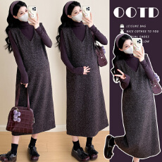 批发实拍新品~孕妇装秋冬款温柔风减龄背心裙孕妇连衣裙两件套