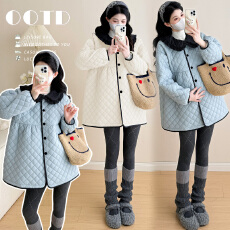 批发实拍现~孕妇装秋冬新款韩系日常百搭设计感菱格棉服娃娃裙