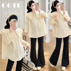 批发实拍孕妇春季套装新款<b class='q'>衬衫</b>上衣波点修身裤高级感穿搭孕妇两件套