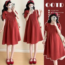 批发实拍有货<b class='q'>韩版</b>孕妇装夏装2026法式新款气质显瘦减龄连衣裙