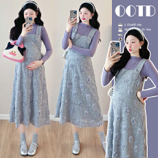 批发实拍新品~孕妇装2026秋冬季长款花朵<b class='q'>背心</b>裙时尚减龄两件套