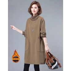 批发2025秋冬新款宽松大码显瘦高领<b class='q'>纯棉</b>打底卫衣裙加绒加厚保暖<b class='q'>连衣裙</b>