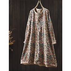 批发2026春季新款复古印花中长款气质碎花打底毛衣<b class='q'>裙</b>A字针织连衣<b class='q'>裙</b> 女