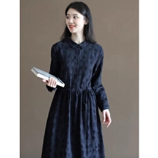 批发2026春季新款<b class='q'>森系</b>文艺印花系带收腰显瘦棉麻连衣裙长袖打底<b class='q'>衬衫</b>裙