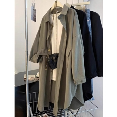 批发2026春季新款胖妹妹大码女装中长款宽松长袖纯色衬衫外套<b class='q'>防晒</b><b class='q'>风衣</b>