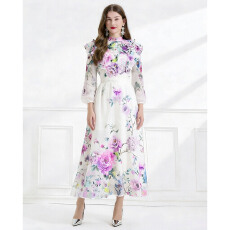 批发NATALIYA 2026春夏季成衣彩色花卉<b class='q'>印花</b>飘逸风格两件套荷叶边裙