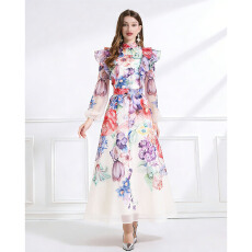 批发NATALIYA 2026春夏季成衣彩色花卉印花飘逸风格<b class='q'>两件</b>套荷叶边裙