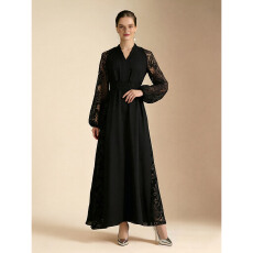 批发NATALIYA 2026早春度假风V领落肩<b class='q'>灯笼</b>袖重工蕾丝飘逸风格连衣<b class='q'>裙</b>