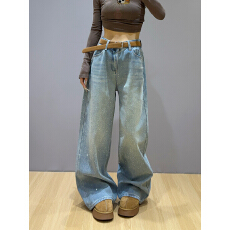 批发美式辣妹<b class='q'>镶钻</b><b class='q'>牛仔裤</b>女2026春新款阔腿裤休闲显瘦长裤