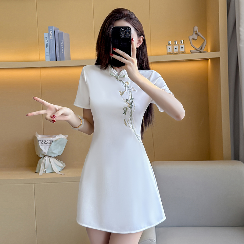 MY16536# 夏季新款新中式绣花改良旗袍收腰显瘦性感时尚套装两件套女裝...