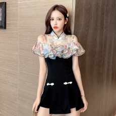 实拍新款夏季很仙的小清新甜美连衣裙碎花雪纺套装裙两件套