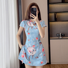 批发实拍弹力改良旗袍新款温柔年轻款气质高端少女小个子连衣裙套装