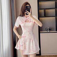 批发实拍弹力改良旗袍新款温柔年轻款气质高端少女小个子连衣裙套装