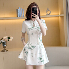 批发实拍弹力时尚改良旗袍新款温柔年轻款气质高端少女小个子套装