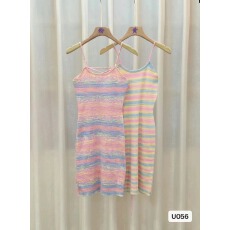 批发甜辣妹<b class='q'>彩</b>虹条纹吊带<b class='q'>连衣裙</b>仙女夏季性感针织短裙露背收腰包臀裙子