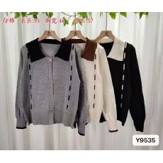 批发2025年秋冬新款<b class='q'>韩版</b>甜美减龄拼色娃娃领蝴蝶结纽扣长袖开衫上衣女