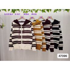 2025年秋冬韩版休闲时尚连帽抽绳带子条纹宽松包芯纱针织开衫外套