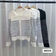 批发2025年新款秋冬装条纹丝光棉针织衫<b class='q'>毛衣</b><b class='q'>女</b>士外套翻领外搭<b class='q'>开衫</b>上衣