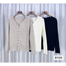 批发纯色简约百搭圆领纽扣设计感坑条修身显瘦<b class='q'>针织</b>衫女早秋温柔风<b class='q'>开衫</b>