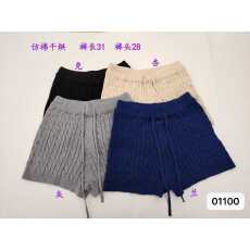 批发2025年秋冬韩版时尚纯色百搭高级感松紧腰麻花仿棉针织百搭短<b class='q'>裤</b><b class='q'>女</b>