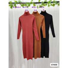 批发2025年秋冬韩版百搭时尚翻高领设计下摆开叉设计长款<b class='q'>连衣裙</b>