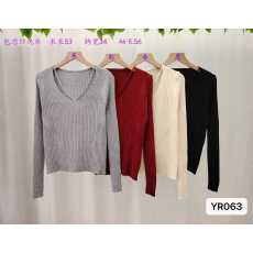 批发2025年秋冬新款韩系百搭纯欲色<b class='q'>V领</b>坑条弹力显瘦针织T恤长袖