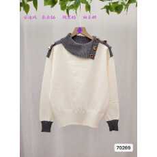 批发2025年秋冬韩版气质简约时尚<b class='q'>轻熟</b>风翻领金属扣针织拼色百搭长袖