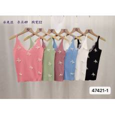 批发2026年夏季新款时尚韩版V领蝴蝶结钉珠修身百搭冰爽丝针织吊带女