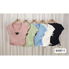 批发2026新款夏季<b class='q'>韩版</b>修身显瘦甜美抽绳蝴蝶结圆领冰爽丝针织上衣T恤