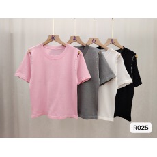 批发2026年夏季新款正肩洋气<b class='q'>针织</b>女T恤短袖宽松漏肩重工钉珠复古<b class='q'>上衣</b>