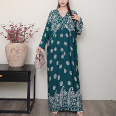 批发200斤加肥大码<b class='q'>连衣裙</b>中东穆斯林长袍胖女孩宽松孕妇裙人棉绸长裙