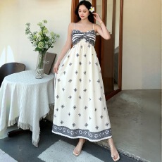 批发跨境波西米亚碎花吊带裙东南亚人棉绸A字裙旅游海边度假夏<b class='q'>连衣</b>裙