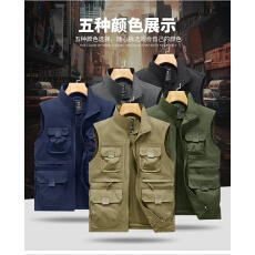 批发跨境新款户外马甲男士多口袋中老年宽松背心工装休闲外套马甲