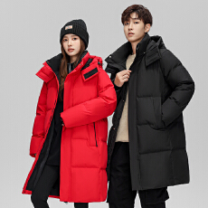 批发2025中长款<b class='q'>羽绒服</b>光板户外宽松连帽长款加厚情侣外套#90%白鸭绒
