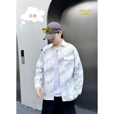 批发高品质春秋纯棉<b class='q'>男士</b>青少年百搭宽松休闲复古扎染<b class='q'>衬衫</b>长袖外套