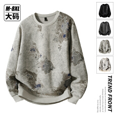 批发新款潮流百搭大码迪桑罗纹特色设计感满印圆领卫衣