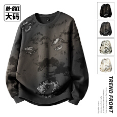 批发新款时尚百搭潮流大码迪桑罗纹设计感印花圆领<b class='q'>套头卫衣</b>