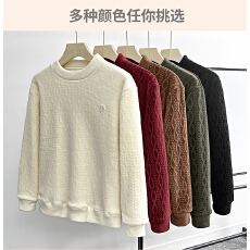 纯色新款时尚百搭加绒保暖重磅大码潮流休闲简约线条圆领卫衣