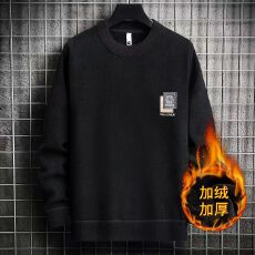 男士冬季加绒加厚保暖针织潮牌休闲一体绒打底套头毛衣