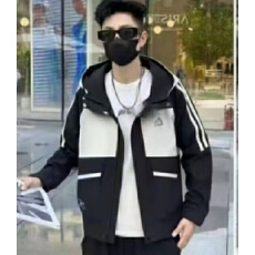 批发实拍新款春<b class='q'>秋</b>季拼色时尚百搭青少年男士休闲夹克连帽外套