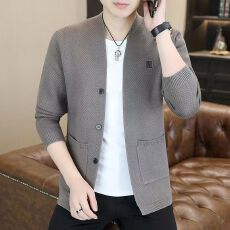 批发高端男士开衫纯色春秋潮款韩版时尚潮流针织休闲开衫男外套