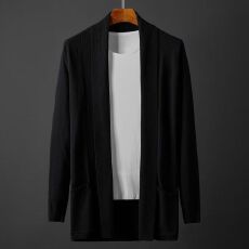 批发高端男士开衫纯色春秋潮款韩版时尚潮流针织休闲开衫男中长外套