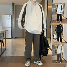 批发撞色连帽开衫卫衣男生2025新款<b class='q'>春</b>秋潮牌学生外套男装酷帅穿搭套装