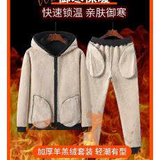 高品质秋冬加绒加厚保暖男士透气纯棉宽松休闲卫衣卫裤两件套装