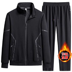 高品质95棉男士冬季纯棉加厚羊羔绒加肥加大码开衫休闲加厚两件套